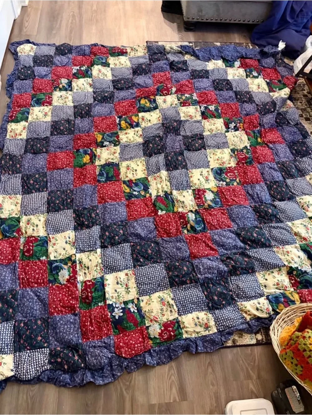 Vintage 1990s JCPenney Home Collection Patchwork Puff Quilt / Comforter